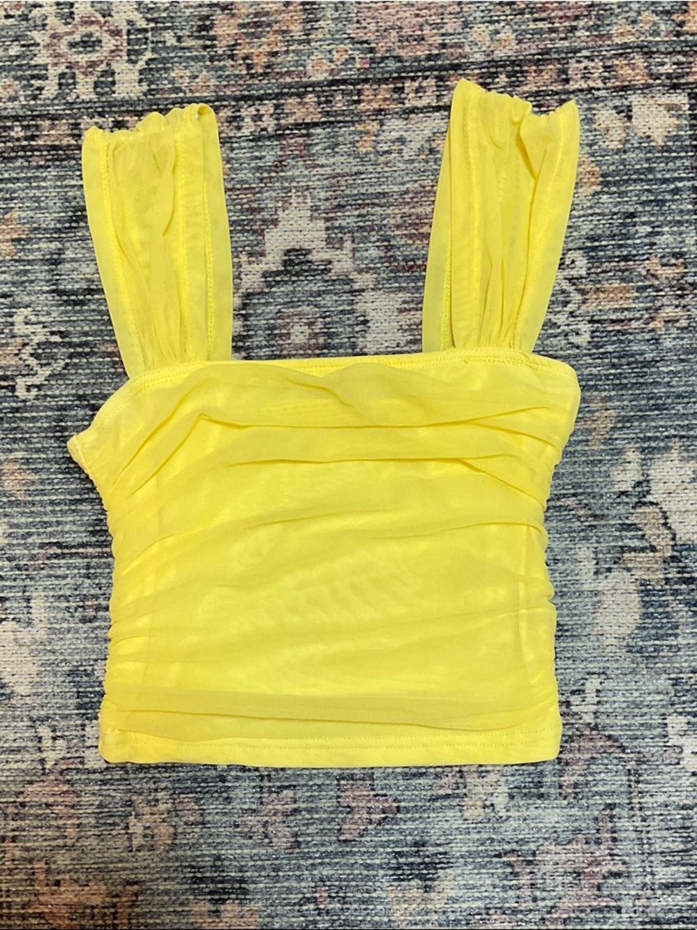 SHEIN Bright Yellow Ruché Square-Neck Crop Top